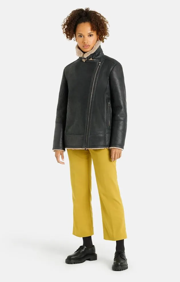 Lambskin Jackets<WERNER CHRIST Saphira: Oversized Jacket In Biker Style Anthracite