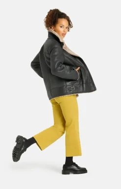 Lambskin Jackets<WERNER CHRIST Saphira: Oversized Jacket In Biker Style Anthracite