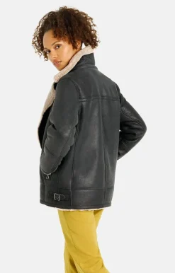 Lambskin Jackets<WERNER CHRIST Saphira: Oversized Jacket In Biker Style Anthracite
