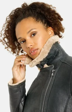 Lambskin Jackets<WERNER CHRIST Saphira: Oversized Jacket In Biker Style Anthracite