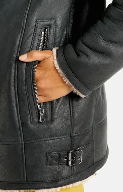 Lambskin Jackets<WERNER CHRIST Saphira: Oversized Jacket In Biker Style Anthracite