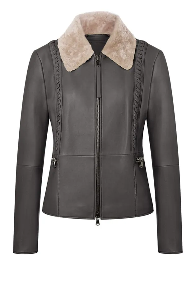 Leather Jackets<WERNER CHRIST Talea C: Jacket With Detachable Collar Asphalt