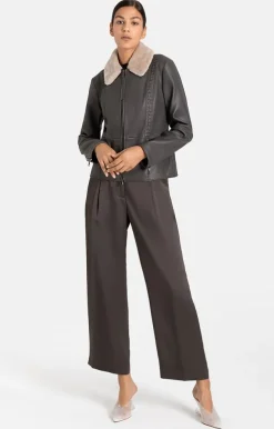 Leather Jackets<WERNER CHRIST Talea C: Jacket With Detachable Collar Asphalt