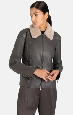 Leather Jackets<WERNER CHRIST Talea C: Jacket With Detachable Collar Asphalt