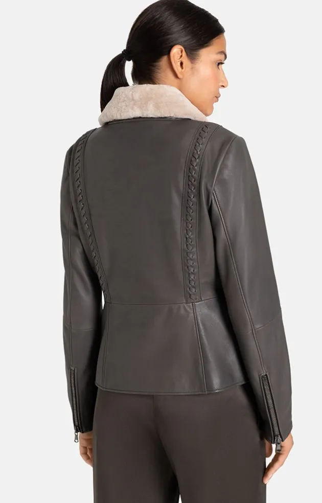 Leather Jackets<WERNER CHRIST Talea C: Jacket With Detachable Collar Asphalt