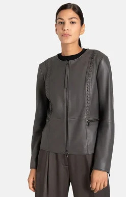 Leather Jackets<WERNER CHRIST Talea C: Jacket With Detachable Collar Asphalt