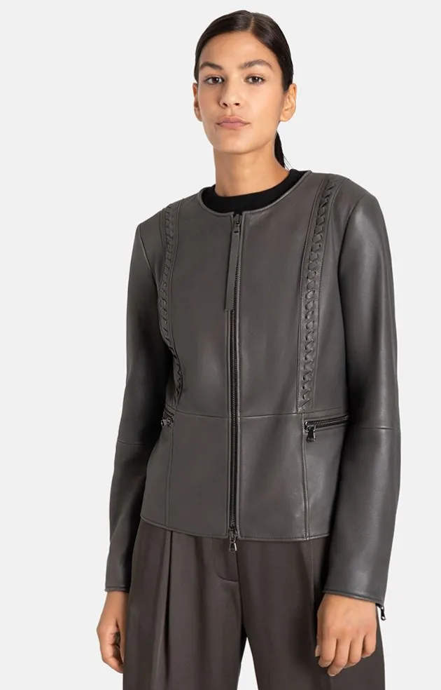 Leather Jackets<WERNER CHRIST Talea C: Jacket With Detachable Collar Asphalt