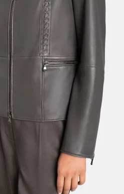 Leather Jackets<WERNER CHRIST Talea C: Jacket With Detachable Collar Asphalt