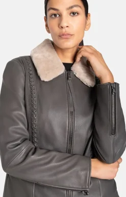 Leather Jackets<WERNER CHRIST Talea C: Jacket With Detachable Collar Asphalt