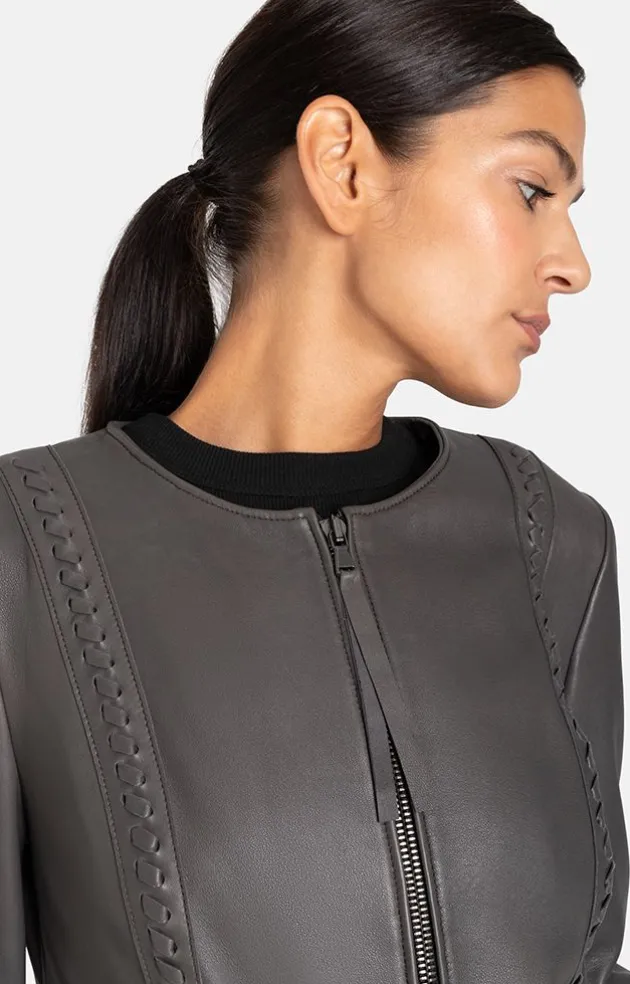 Leather Jackets<WERNER CHRIST Talea C: Jacket With Detachable Collar Asphalt