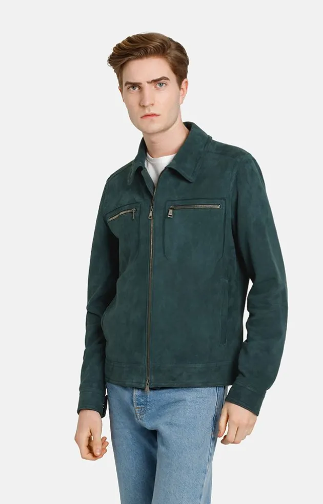 Leather Jackets<WERNER CHRIST Ted: Shorter Jacket With Turn-Down Collar Ivy Green
