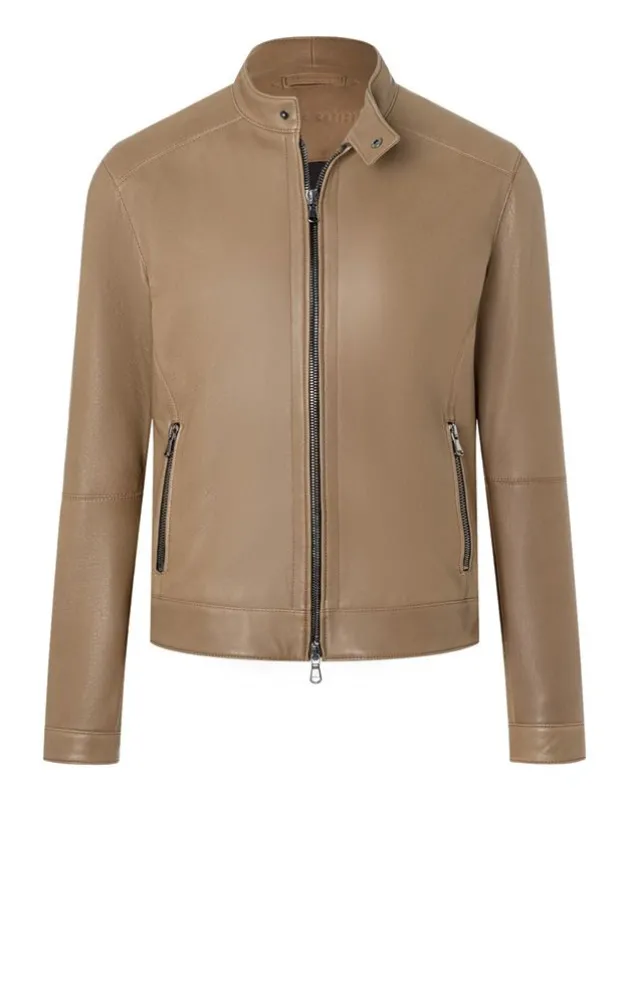 Leather Jackets<WERNER CHRIST Toto: Grained Nappa Jacket For Purists Taupe