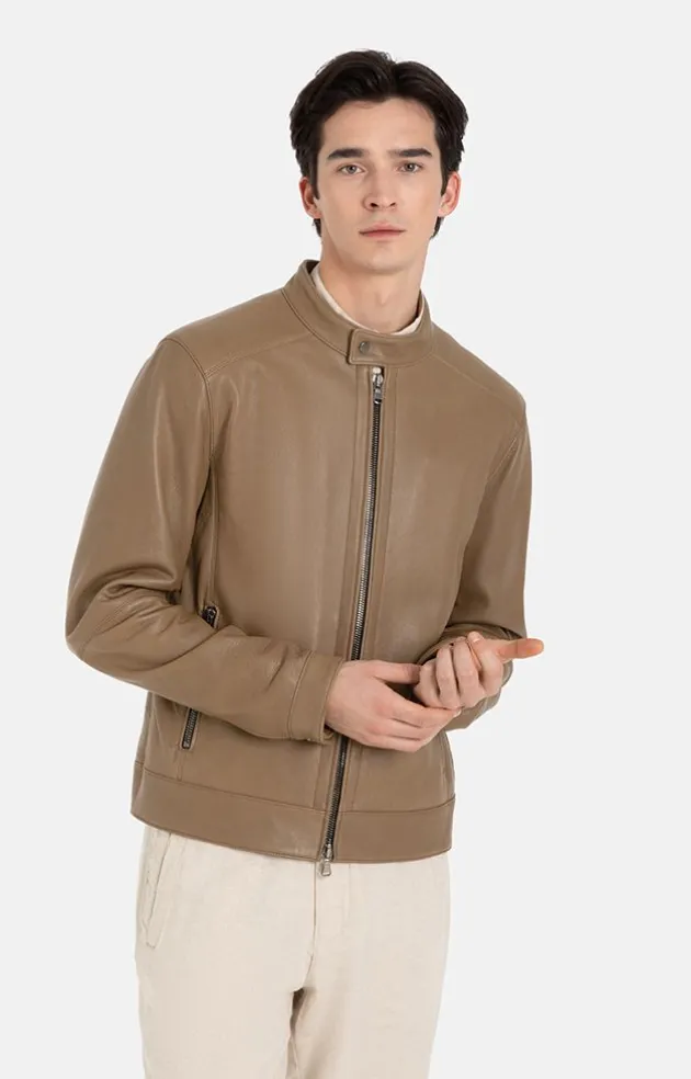 Leather Jackets<WERNER CHRIST Toto: Grained Nappa Jacket For Purists Taupe