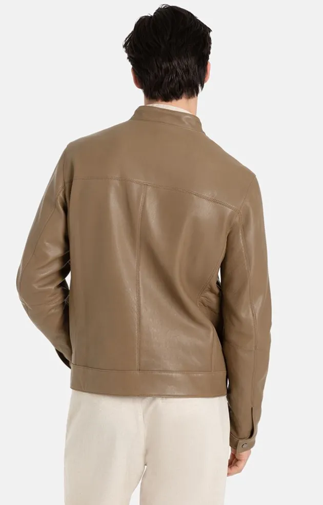 Leather Jackets<WERNER CHRIST Toto: Grained Nappa Jacket For Purists Taupe