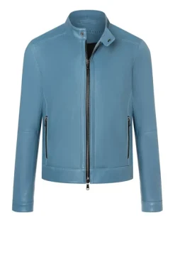 Leather Jackets<WERNER CHRIST Toto: Grained Nappa Jacket For Purists Jeans Blue