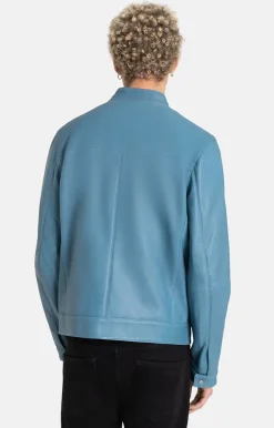 Leather Jackets<WERNER CHRIST Toto: Grained Nappa Jacket For Purists Jeans Blue