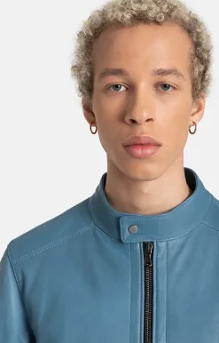 Leather Jackets<WERNER CHRIST Toto: Grained Nappa Jacket For Purists Jeans Blue