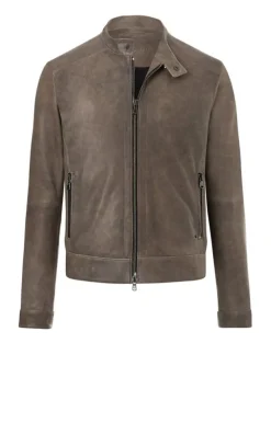 Leather Jackets<WERNER CHRIST Toto: Vintage Look, Lamb Nappa Biker Jacket Vintage Grey