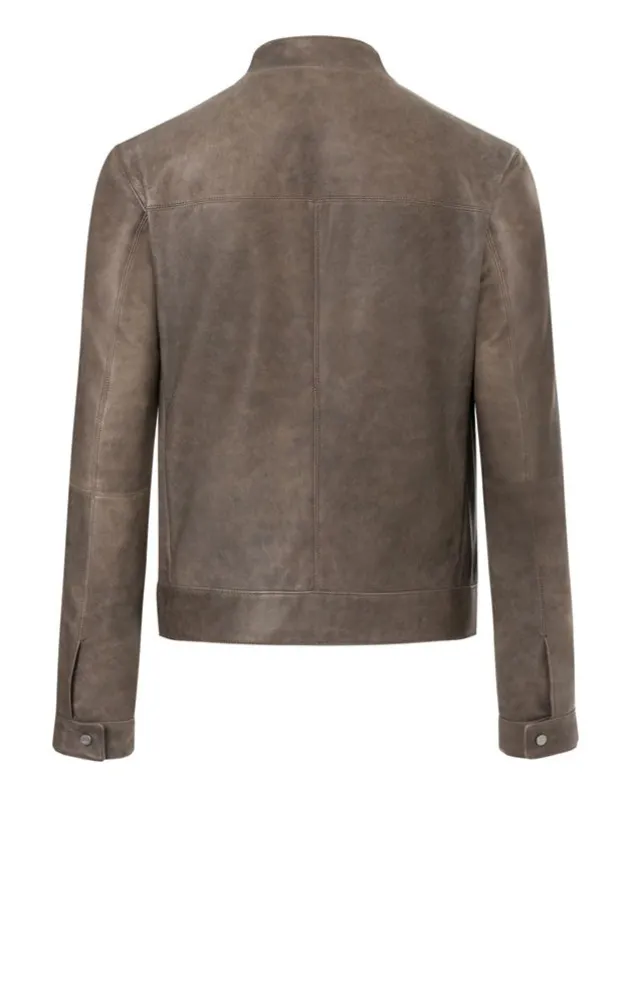Leather Jackets<WERNER CHRIST Toto: Vintage Look, Lamb Nappa Biker Jacket Vintage Grey