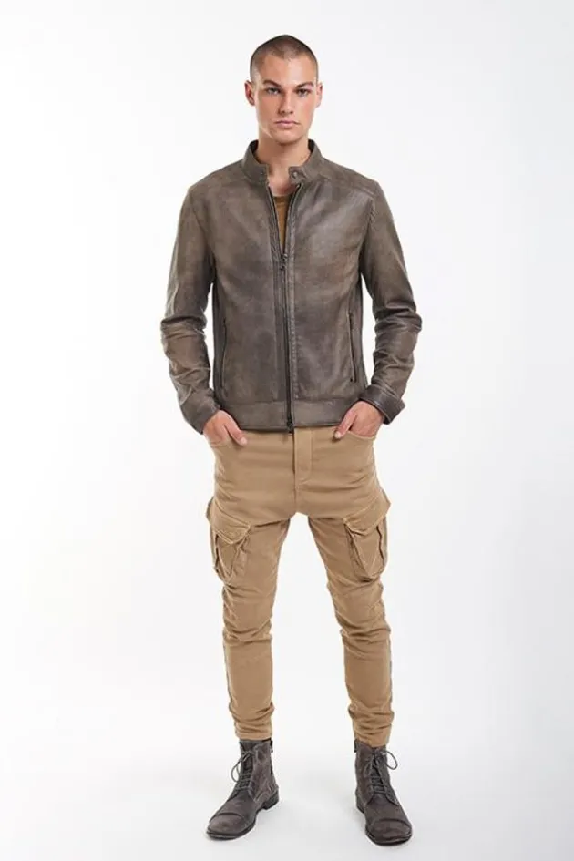 Leather Jackets<WERNER CHRIST Toto: Vintage Look, Lamb Nappa Biker Jacket Vintage Grey