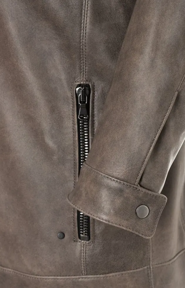 Leather Jackets<WERNER CHRIST Toto: Vintage Look, Lamb Nappa Biker Jacket Vintage Grey