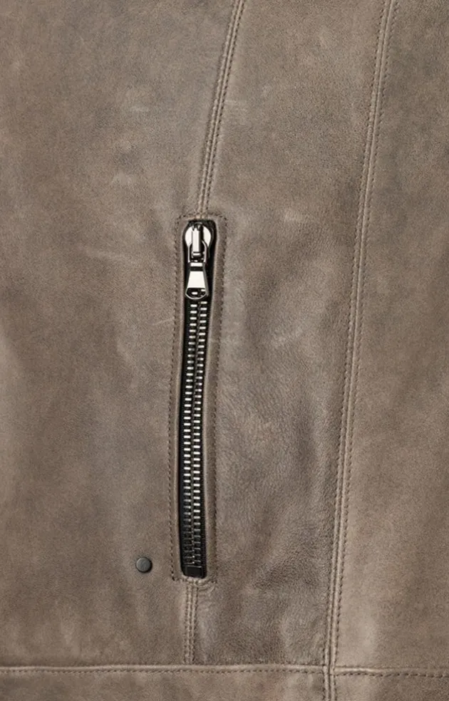 Leather Jackets<WERNER CHRIST Toto: Vintage Look, Lamb Nappa Biker Jacket Vintage Grey
