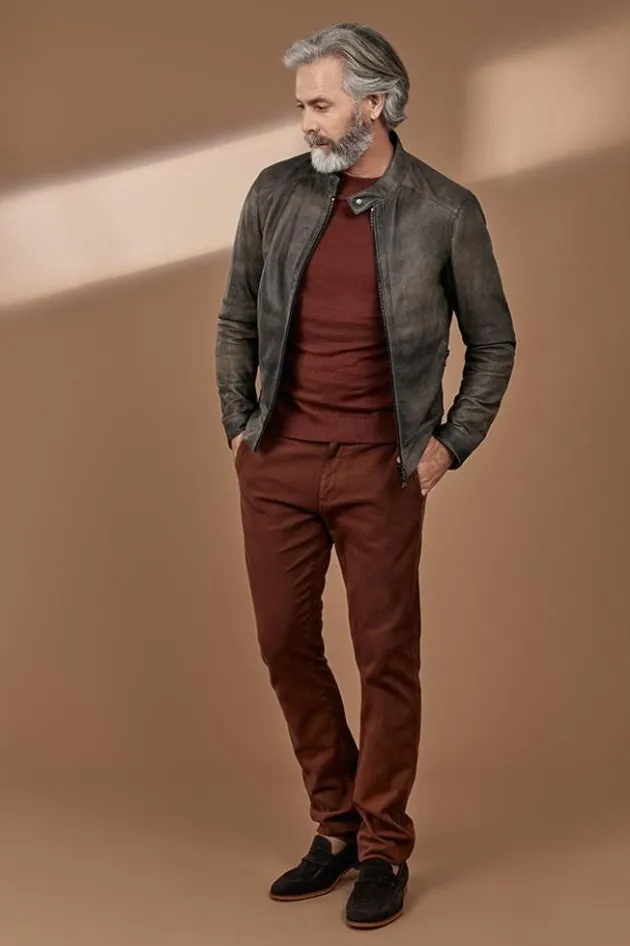 Leather Jackets<WERNER CHRIST Toto: Vintage Look, Lamb Nappa Biker Jacket Vintage Grey