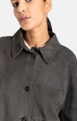 Leather Jackets<WERNER CHRIST Zanella: Light Overshirt With Details Asphalt